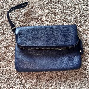 Navy Leather Wristlet